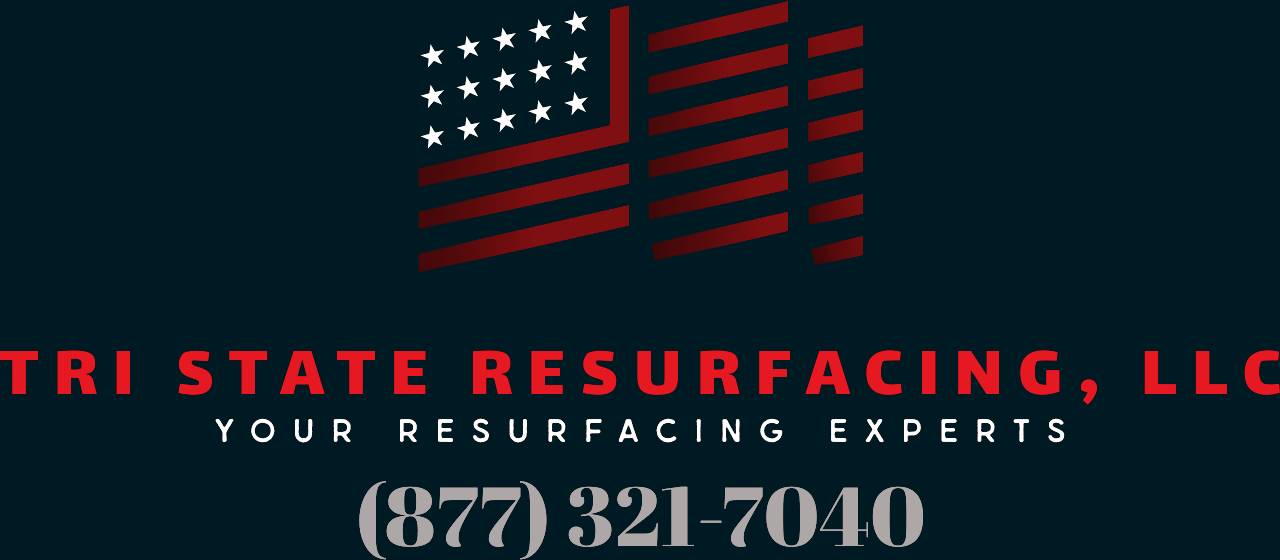 This image shows a company's advertisement banner featuring a stylized American flag, the company name "Tri State Resurfacing, LLC," a tagline, and a phone number.