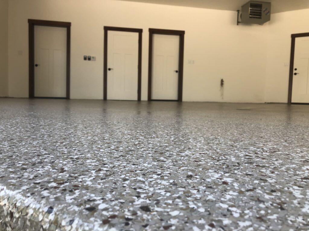Concrete coated flooring